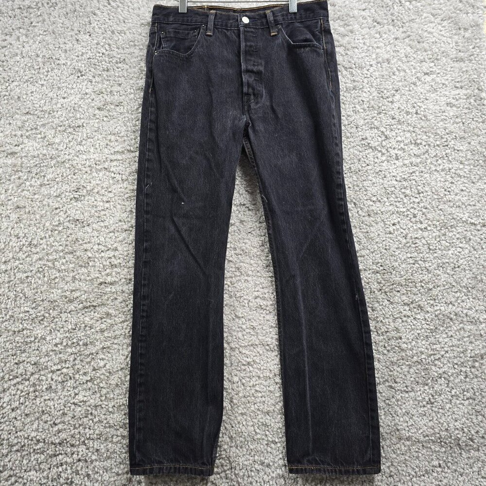 Levi's 501 Mens Black Jeans Button Fly Straight‎ Leg Size 33x32 (fits 30x30)